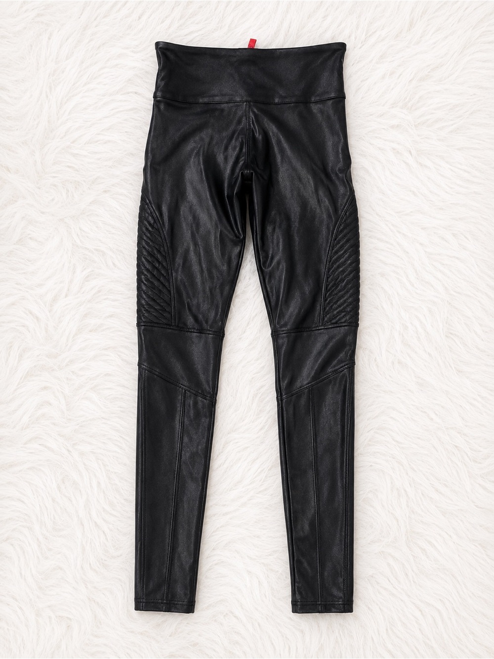 SPANX Faux Leather Moto Leggings Size L Black High Rise Edgy Y2K Statement - Picture 3 of 5